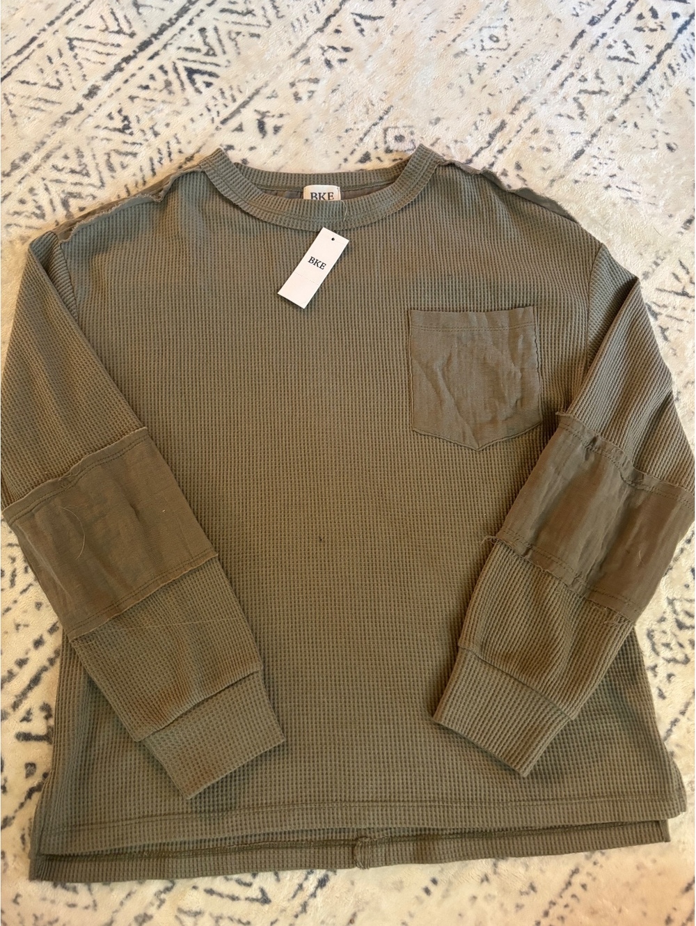 BKE Men's Long Sleeve Olive Green Thermal Shirt with Pocket Size S